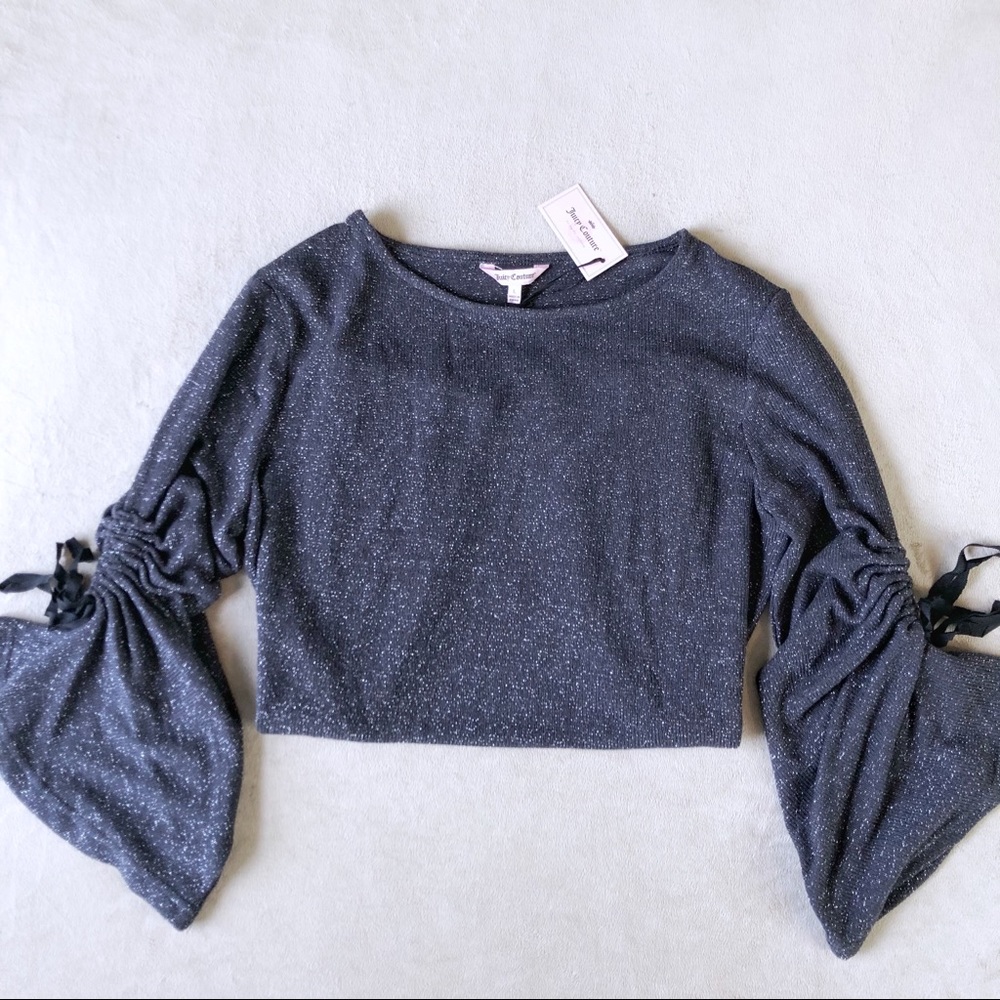 NWT Juicy Couture Black Sparkle Belle Sleeve Top